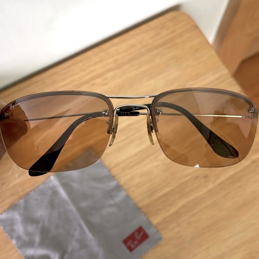 🇮🇹 Vintage Ray-Ban Top Bar Rimless Golden Brown Square Matrix Style Sunglasses
